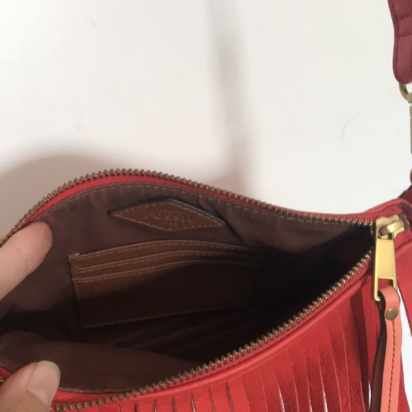 Fossil Red Leather Fringe Crossbody - Picture 6 of 7